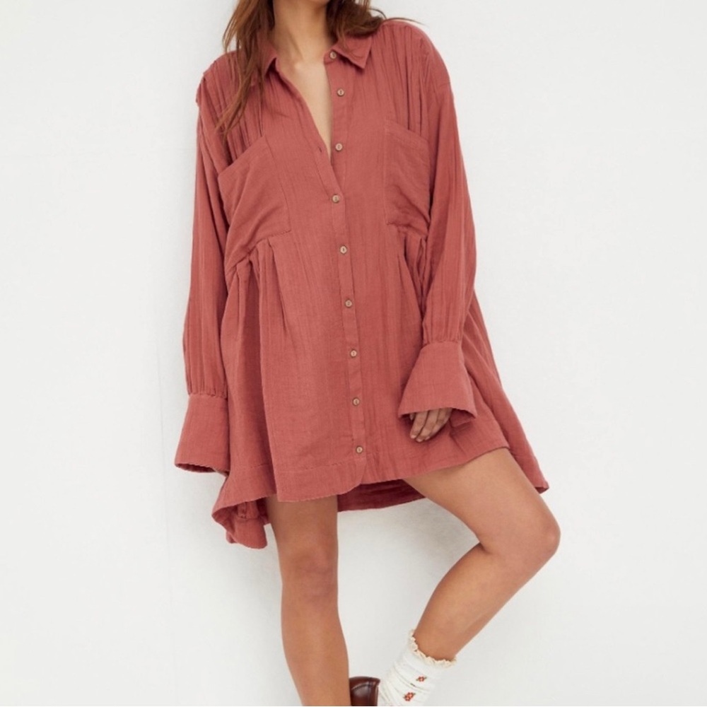 Free People Voyager Button-Up Tunic Dress M